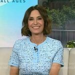 Suzy Welch’s blue short sleeve knitted top and skirt on Today