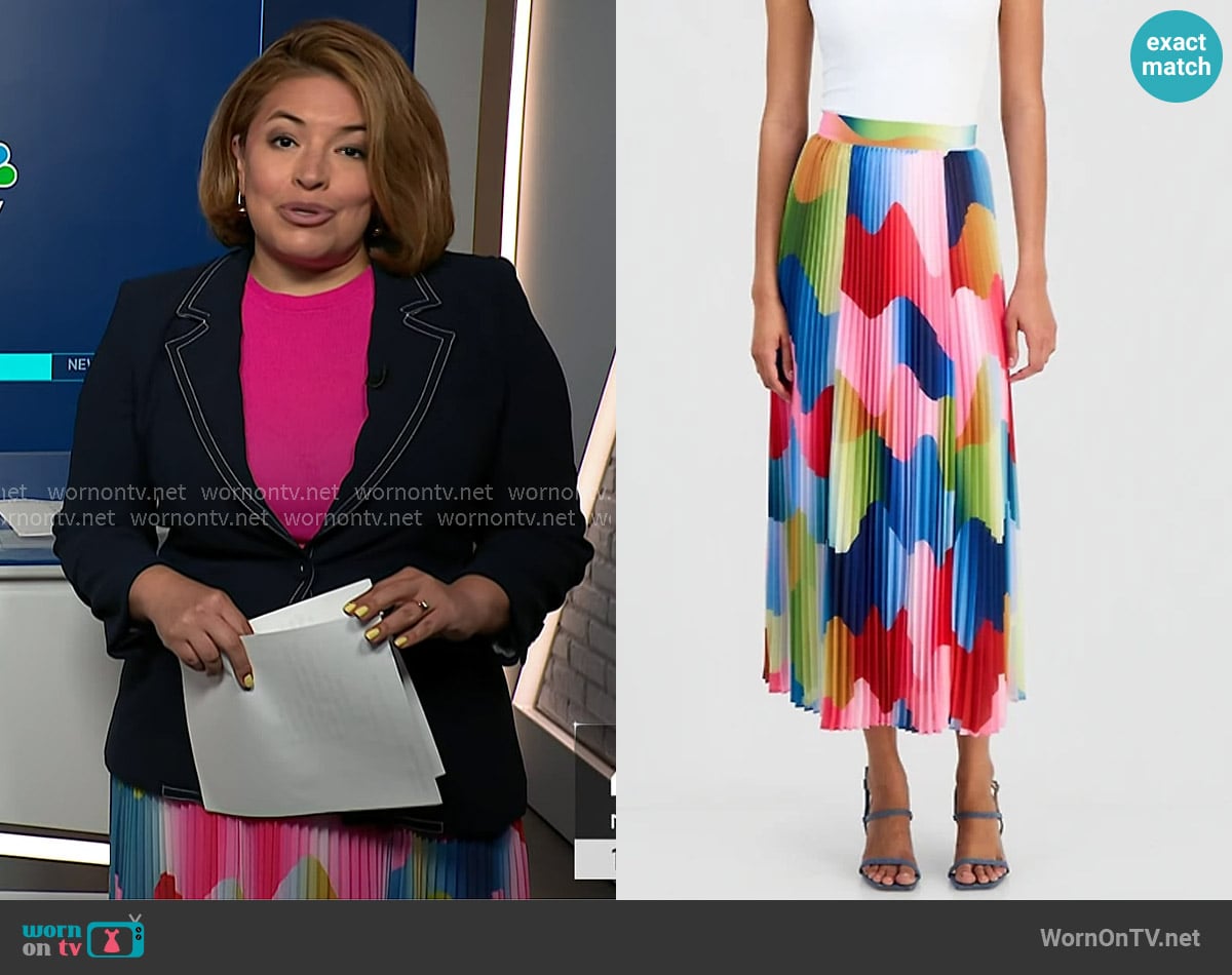 T Tahari Pleated Midi Skirt worn by Gilma Avalos on NBC News Daily