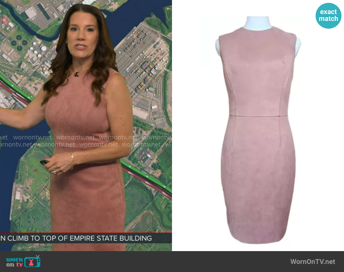 Tahari ASL Levine Faux Suede Sleeveless Sheath Dress worn by Heather O’Rourke on Good Morning America