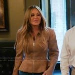 Tamra’s beige zip front peplum jacket on The Real Housewives of Orange County