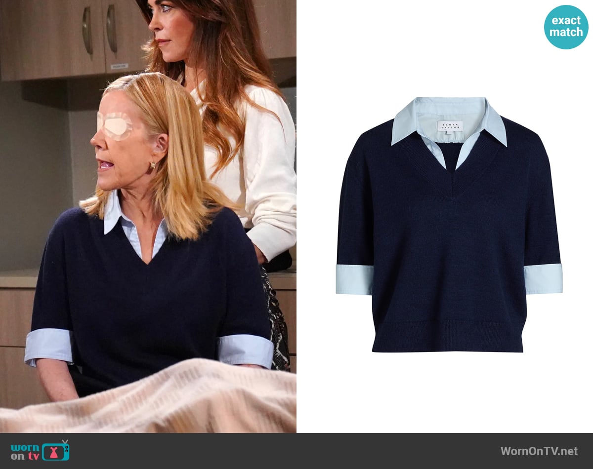 Tanya Taylor Esme Sweater Combo Top worn by Nikki Reed Newman (Melody Thomas-Scott) on The Young and the Restless