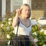 Tatum’s white knit top with black floral skirt on The Five Star Weekend