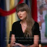 Taylor Swift’s black collared top and grey wide-leg pants on Good Morning America