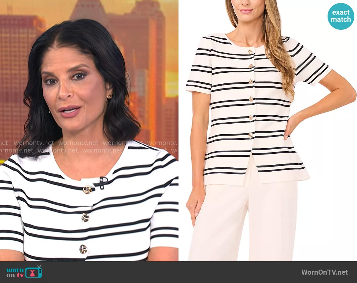 Darlene’s white striped short sleeve top on Today Darlene’s white striped short sleeve top on Today
