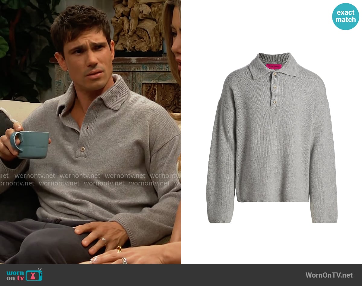 The Elder Statesman Dume Cashmere Rugby Sweater worn by Dr. John Finnegan (Tanner Novlan) on The Bold and the Beautiful