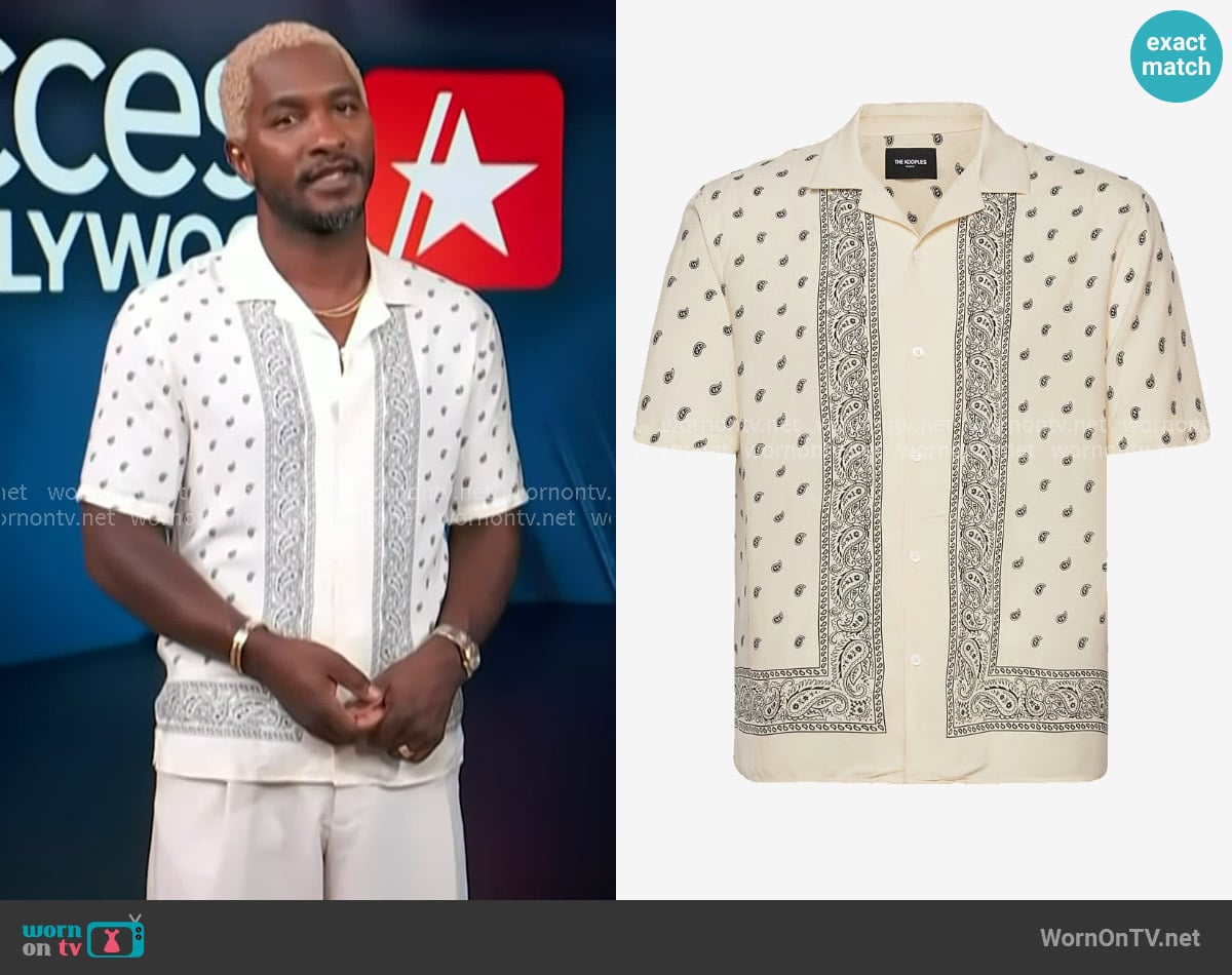The Kooples Short Sleeved Bandana Shirt worn by Scott Evans on Access Hollywood