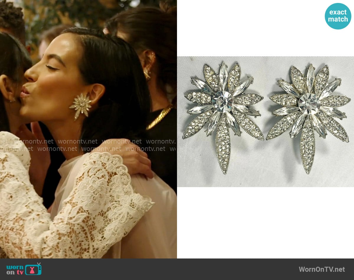 Thelma Deutsch Vintage Rhinestone Large Clip On Earrings worn by Danielle Olivera on In The City