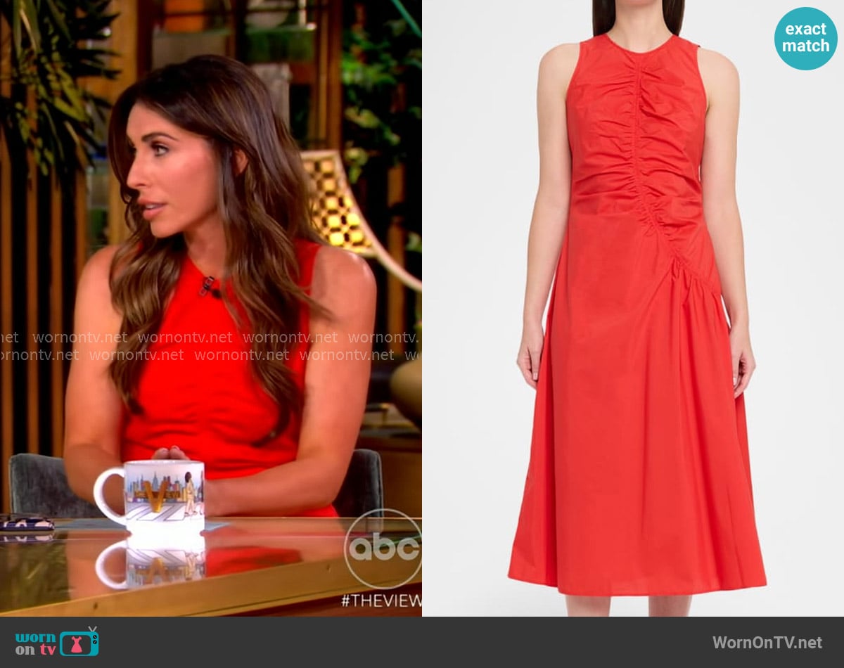 Alyssa’s red ruched front dress on The View