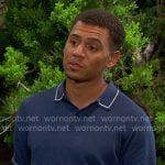 Theo’s blue polo with white piping on Days of our Lives