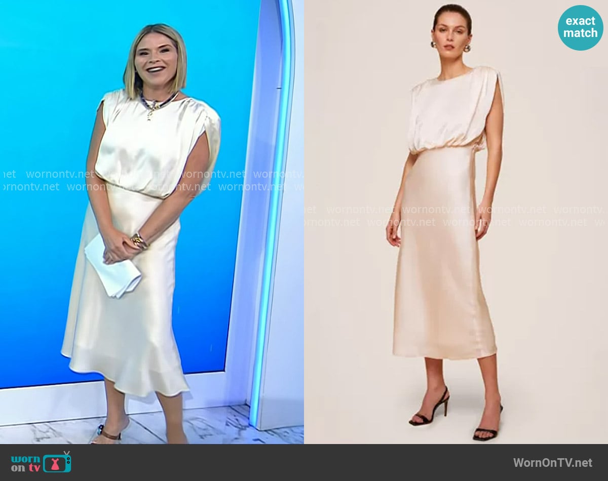 Toccin Flora Strong Shoulder Slip Dress in Ivory worn by Jenna Bush Hager on Today Toccin Flora Strong Shoulder Slip Dress in Ivory worn by Jenna Bush Hager on Today