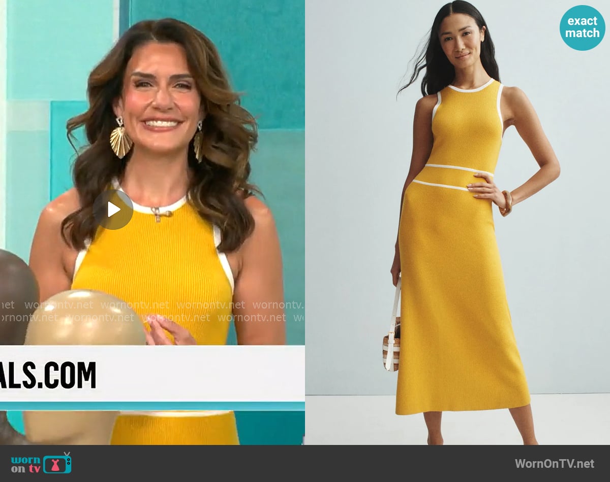 Toccin Yellow Knit Midi Dress worn by Adriane Kiss on CBS Mornings