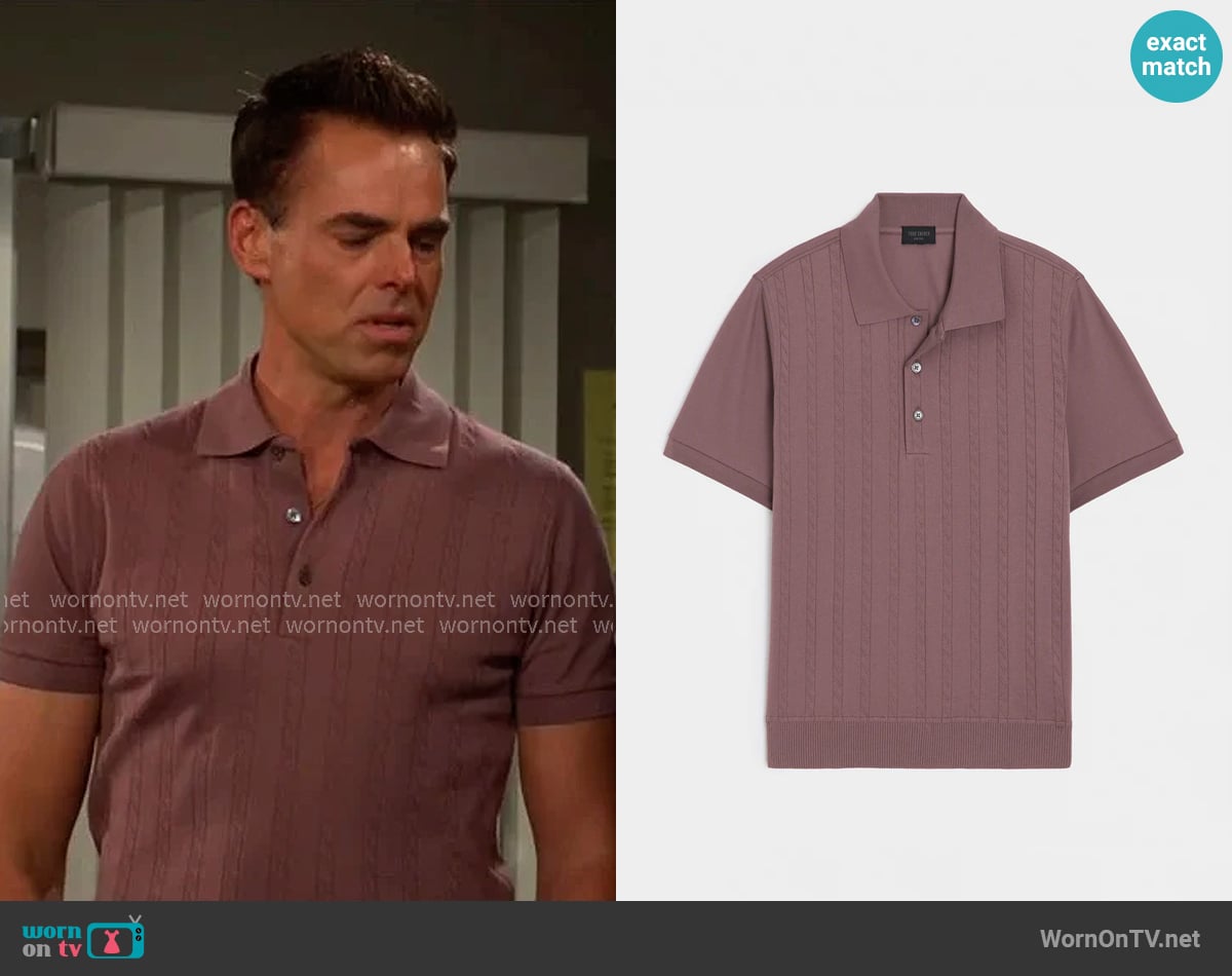 Todd Snyder Cotton Cable Polo in Mauve worn by Billy Abbott (Jason Thompson) on The Young and the Restless