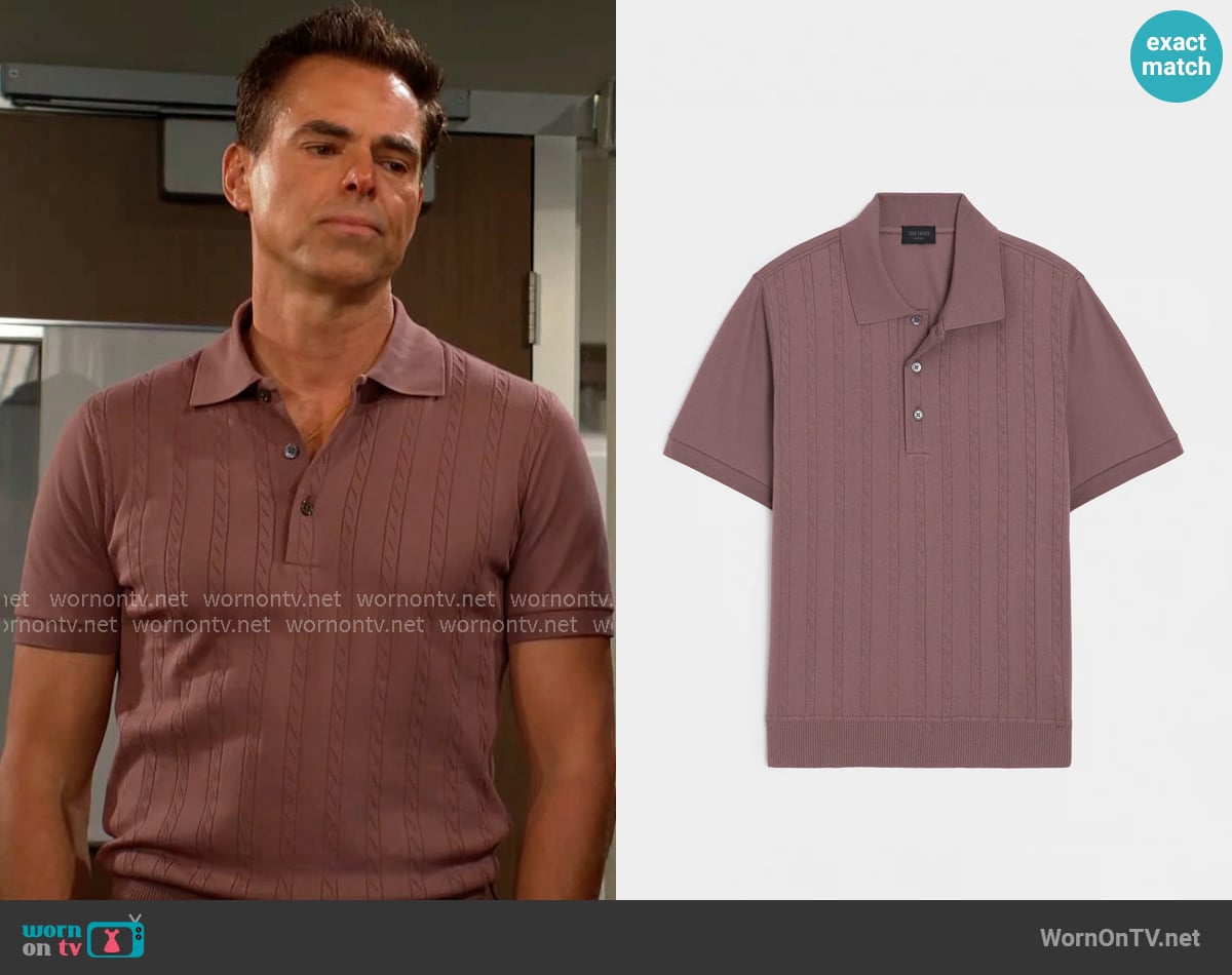 Todd Snyder Cotton Cable Polo in Mauve worn by Billy Abbott (Jason Thompson) on The Young and the Restless