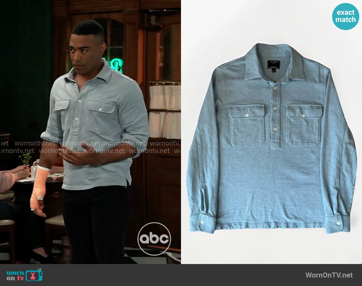 Todd Snyder Cotton Henley Shirt worn by Isaiah Gannon (Sawandi Wilson) on General Hospital