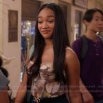 Tori’s abstract print top and ruffled shorts on All American