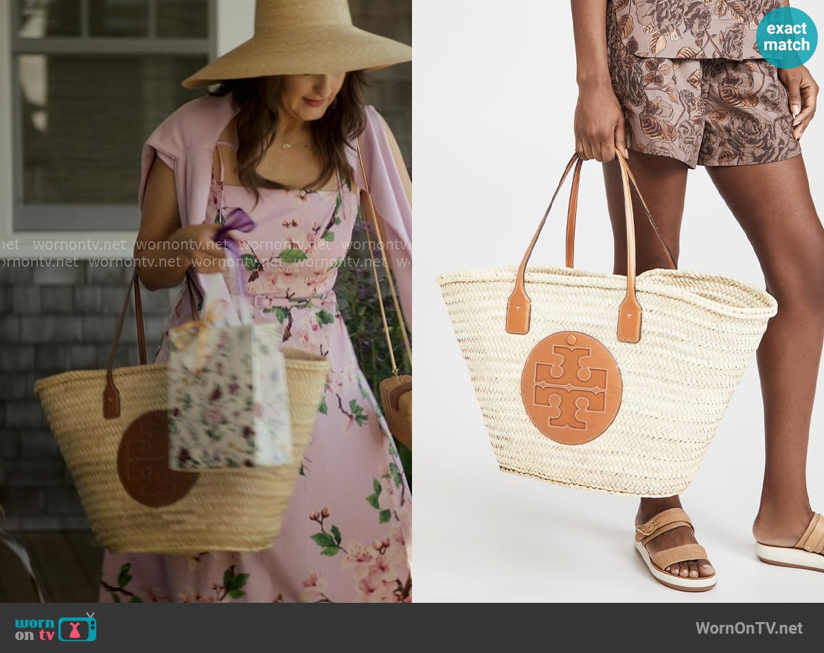 Tory Burch Ella Straw Basket Tote worn by  Brooke Kirtley (D'Arcy Carden) on The Five Star Weekend