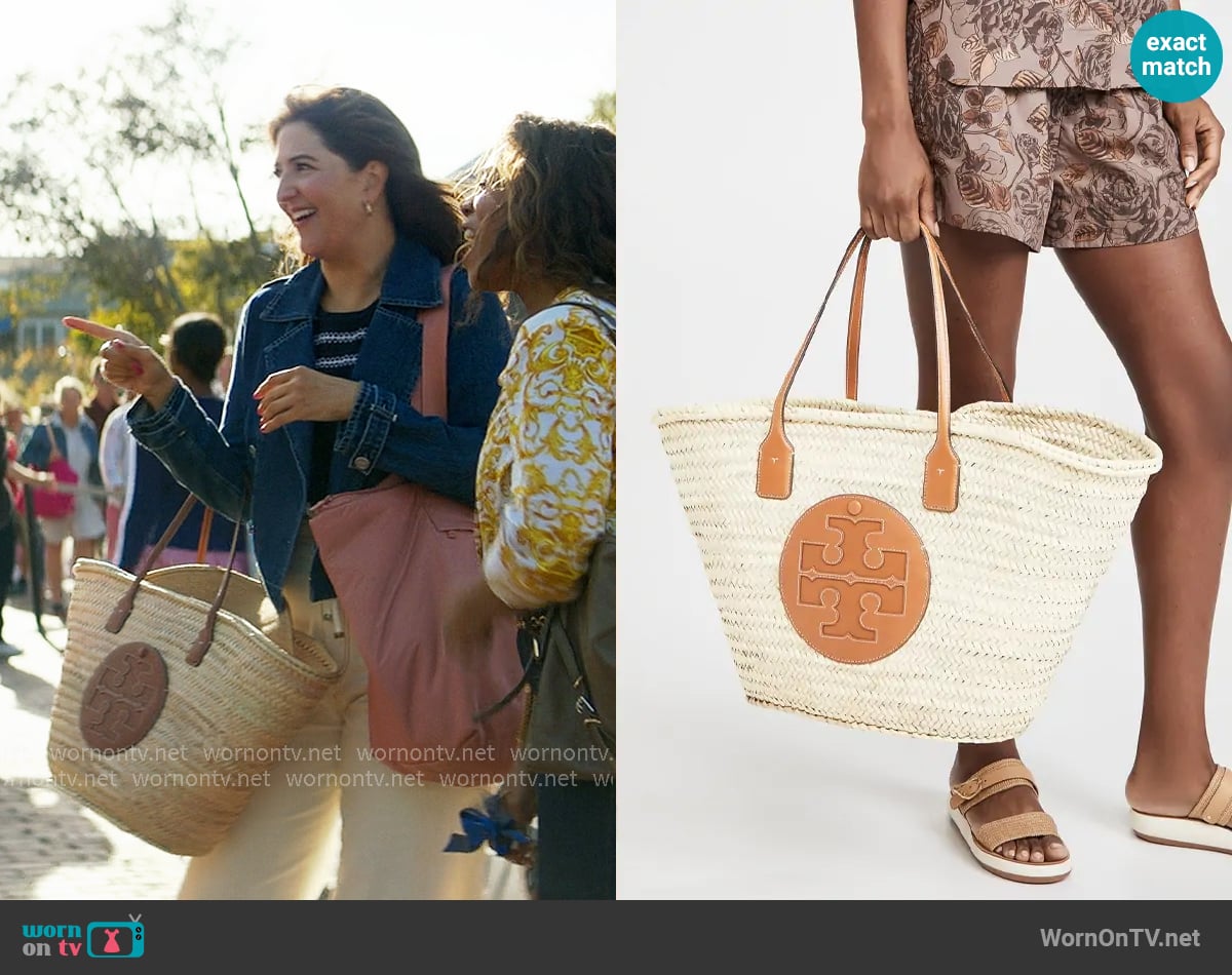 Tory Burch Ella Straw Basket Tote worn by  Brooke Kirtley (D'Arcy Carden) on The Five Star Weekend