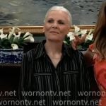 Tracy’s black striped top and pants set on General Hospital