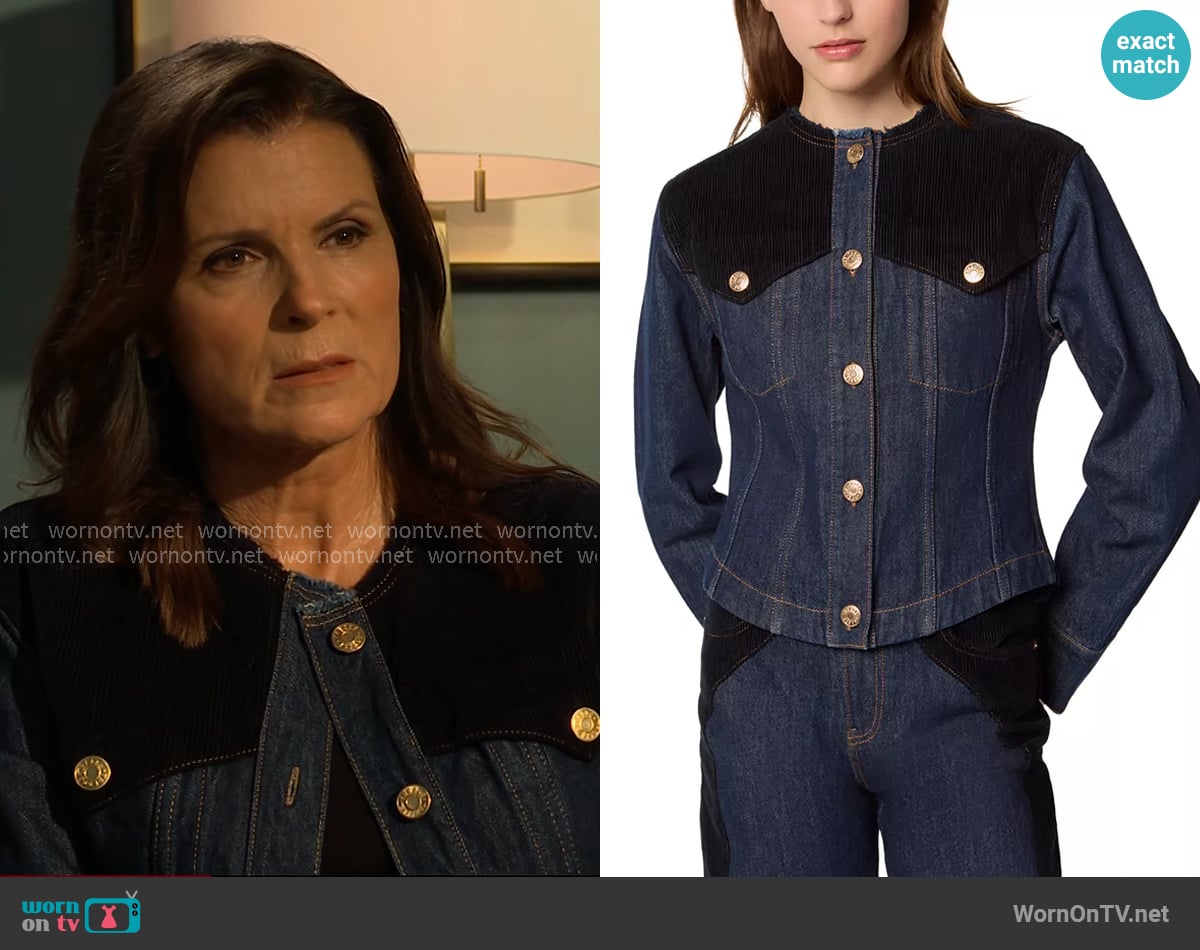 Tresse Vanto Denim Velvet Trim Jacket worn by Sheila Carter (Kimberlin Brown) on The Bold and the Beautiful