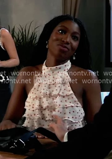 Trina’s ruffled polka dot halter top on General Hospital