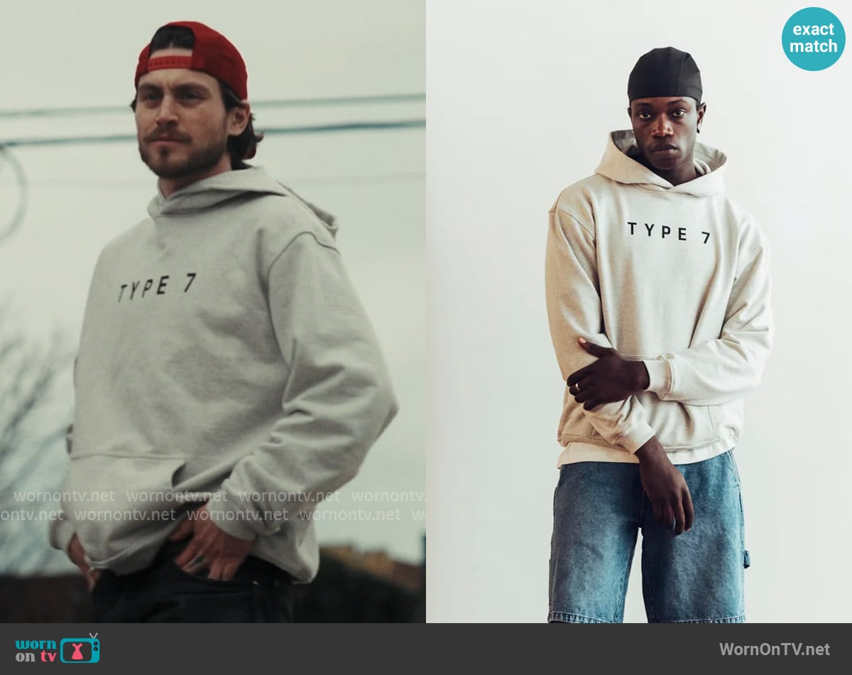Type 7 Text Logo Hooded Sweatshirt in Grey worn by Liam Obergfoll on Next Gen NYC
