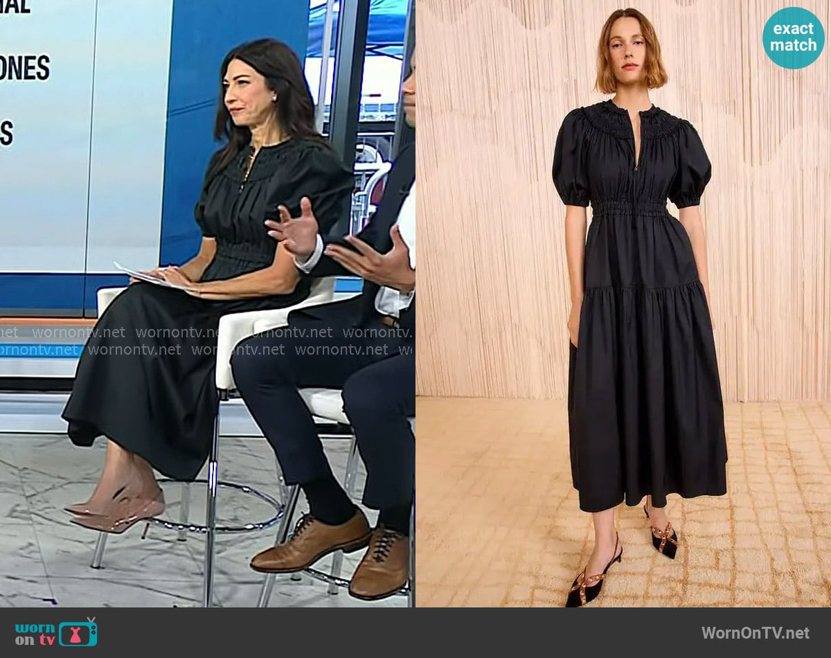 Ulla Johnson Othella Short Sleeve Midi Dress in noir worn by Dr. Natalie Azar on Today