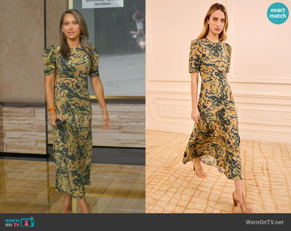 Ulla Johnson Samar Silk Dress in Geode worn by Ginger Zee on Good Morning America