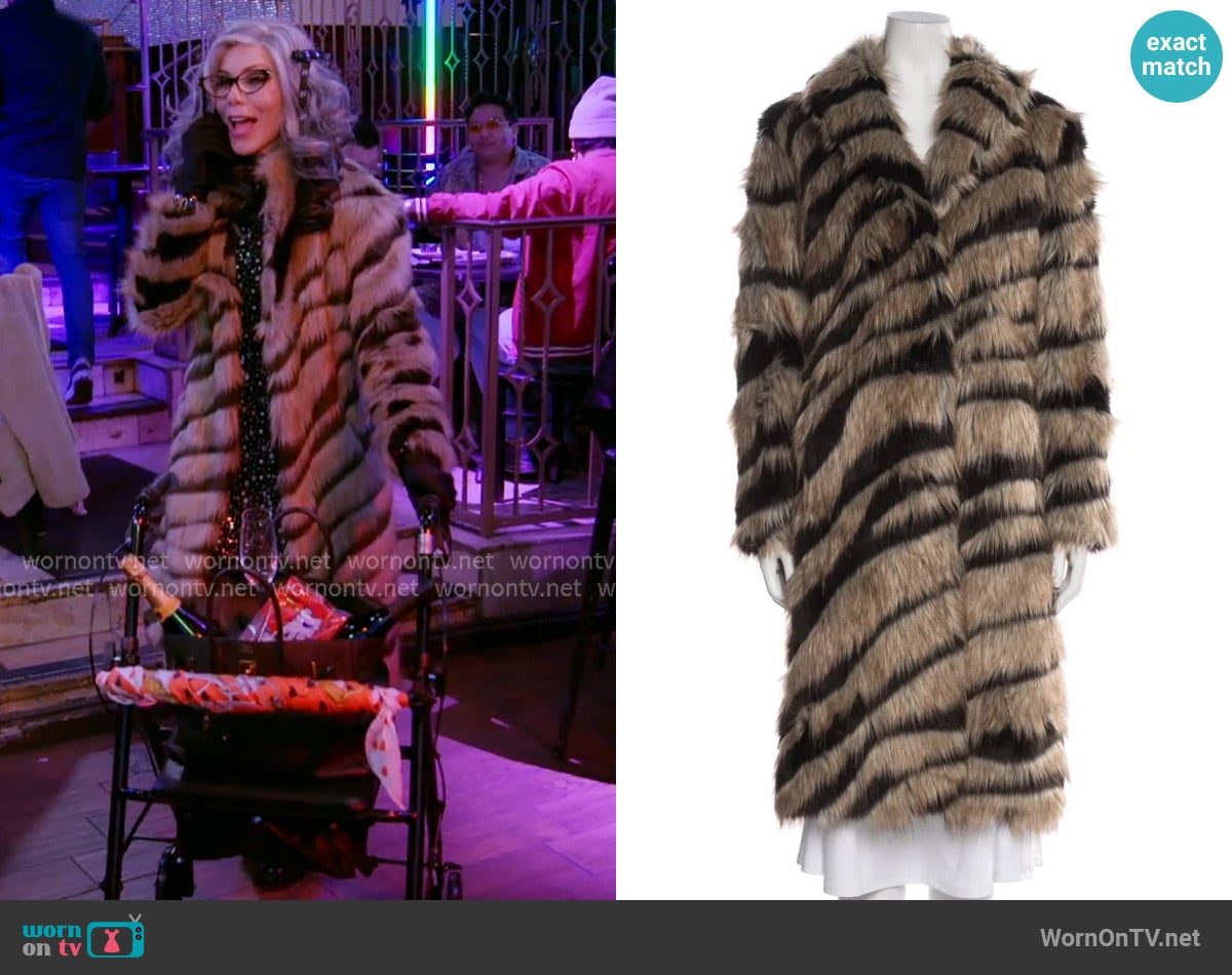 Unreal Fur Animal Print Faux Fur Coat worn by Heather Dubrow on The Real Housewives of Orange County
