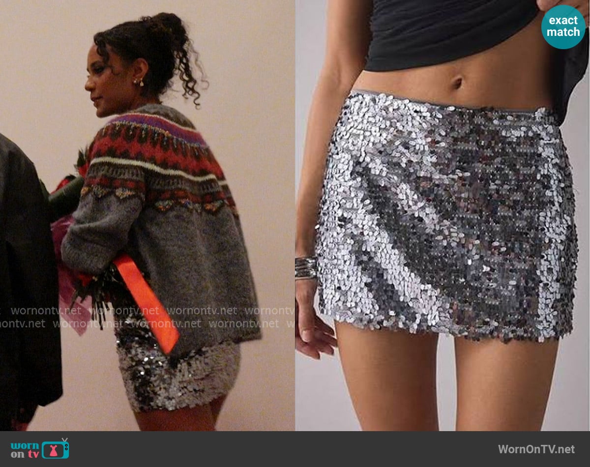 Urban Outfitters Olivia Paillette Sequin Mini Skirt worn by Ava Dash on Next Gen NYC