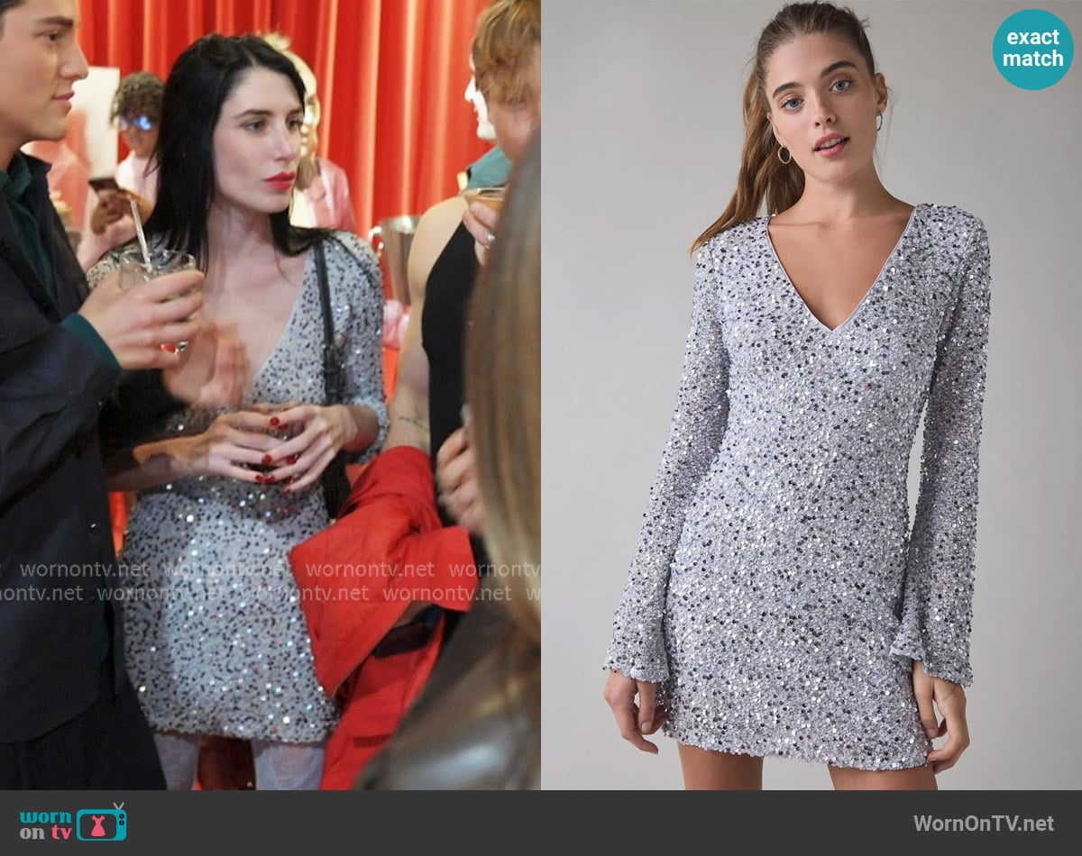 Urban Outfitters That’s Showbiz Open Back Bell Sleeve Sequin Mini Dress worn by Georgia McCann  on Next Gen NYC