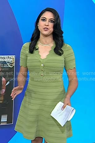 Valerie Castro’s green v-neck knit mini dress on Today