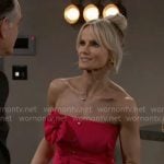 Vanessa’s red strapless top and pants set on Beyond the Gates
