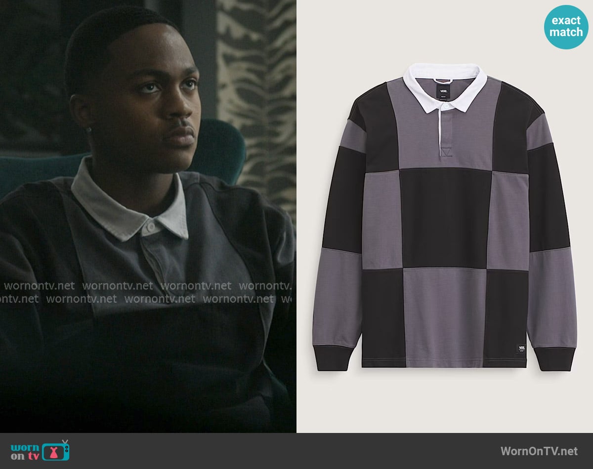 Vans Grant Checkerboard Rugby Shirt worn by Bakari Bronson (Ahmad Ferguson) on The Chi