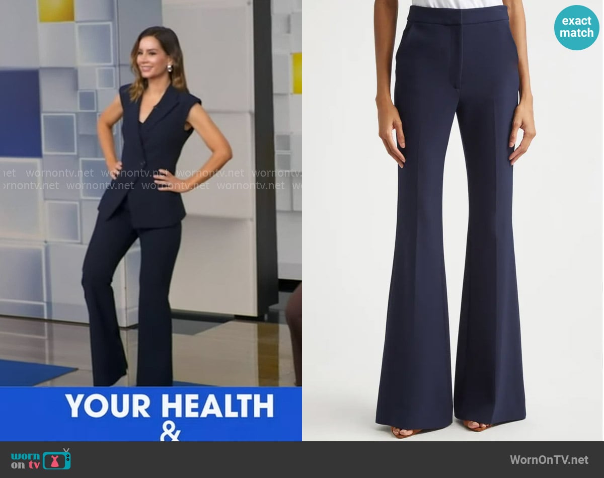 Veronica Beard Arden Flared Pant in Navy worn by Rebecca Jarvis on Good Morning America