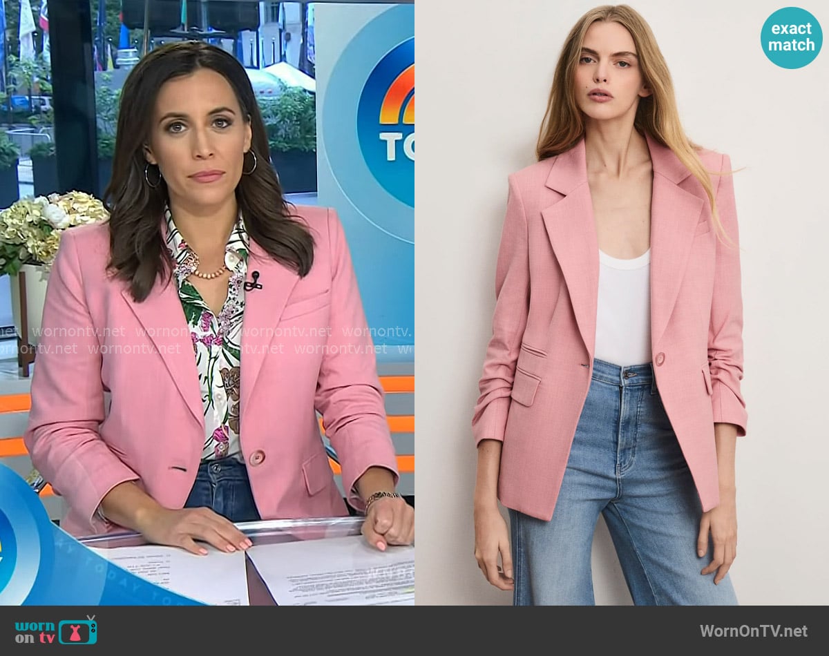 Veronica Beard Battista Dickey Jacket in Petal worn by Hallie Jackson on Today
