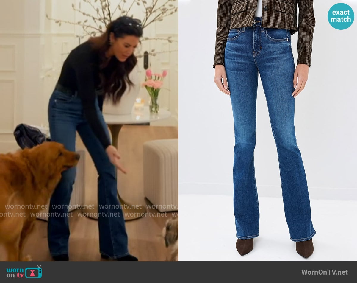 Veronica Beard Beverly High Rise Skinny Flare Jeans worn by Emily Simpson on The Real Housewives of Orange County