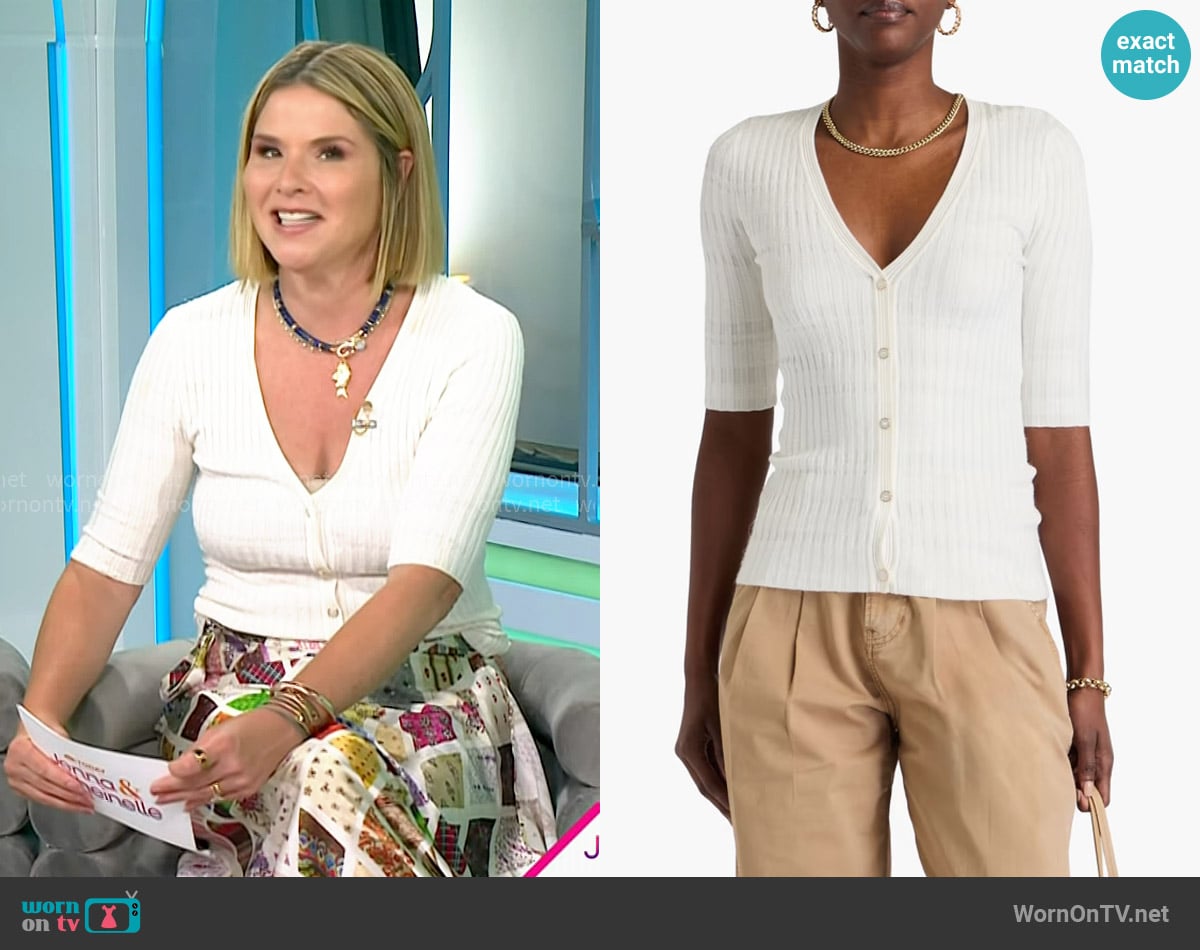 Veronica Beard Calliope Ribbed-knit Top in Off-white worn by Jenna Bush Hager on Today