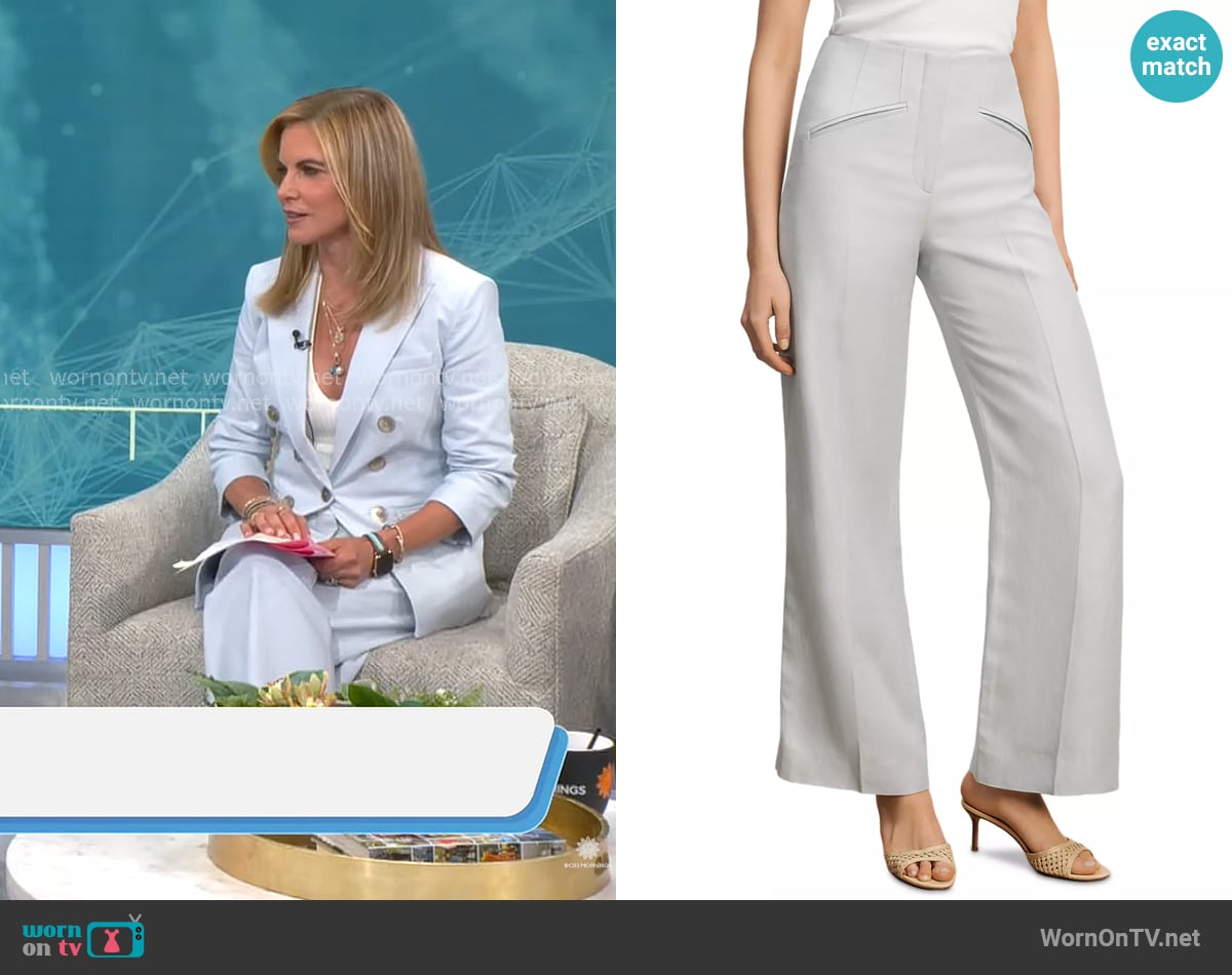 Veronica Beard Cassidee Wide-Leg Pants in River Mist worn by Natalie Morales on CBS Mornings