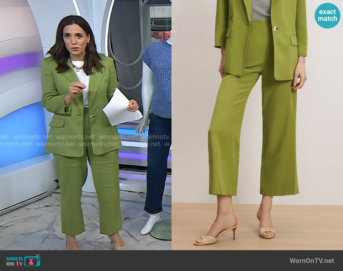 Veronica Beard Dova Wide-Leg Linen Pant in Cactus worn by Hallie Jackson on Today