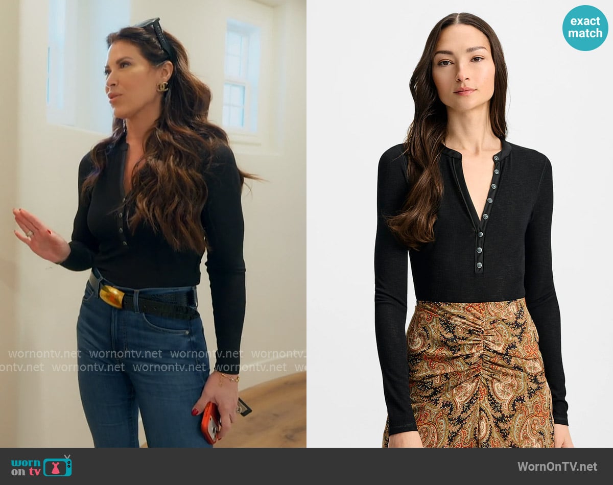 Veronica Beard Drexler Ribbed Henley Top worn by Emily Simpson on The Real Housewives of Orange County