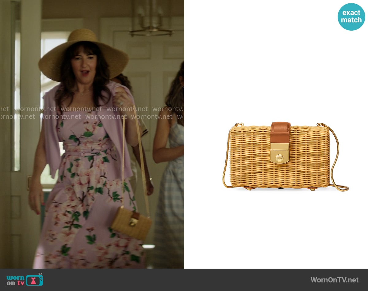 Veronica Beard Lock Box Wicker Clutch Bag worn by  Brooke Kirtley (D'Arcy Carden) on The Five Star Weekend