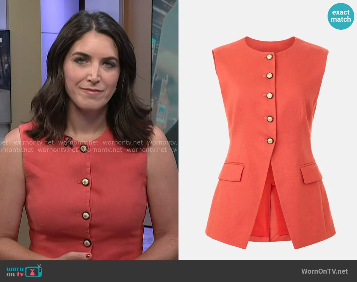 Veronica Beard Lois Linen-Blend Button-Front Vest in Persimmion