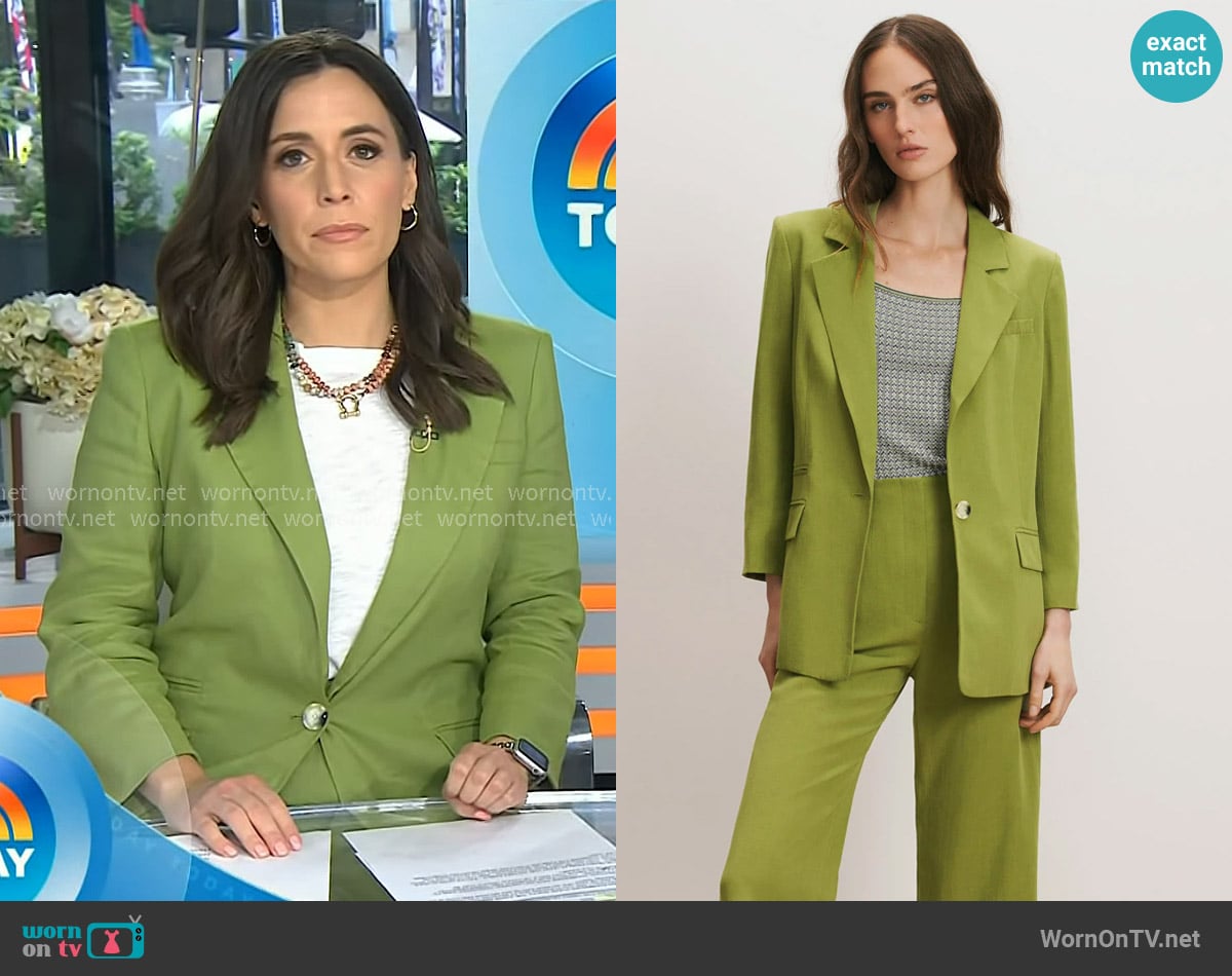Veronica Beard McGowan Single-Breasted Dickey Jacket in Cactus worn by Hallie Jackson on Today