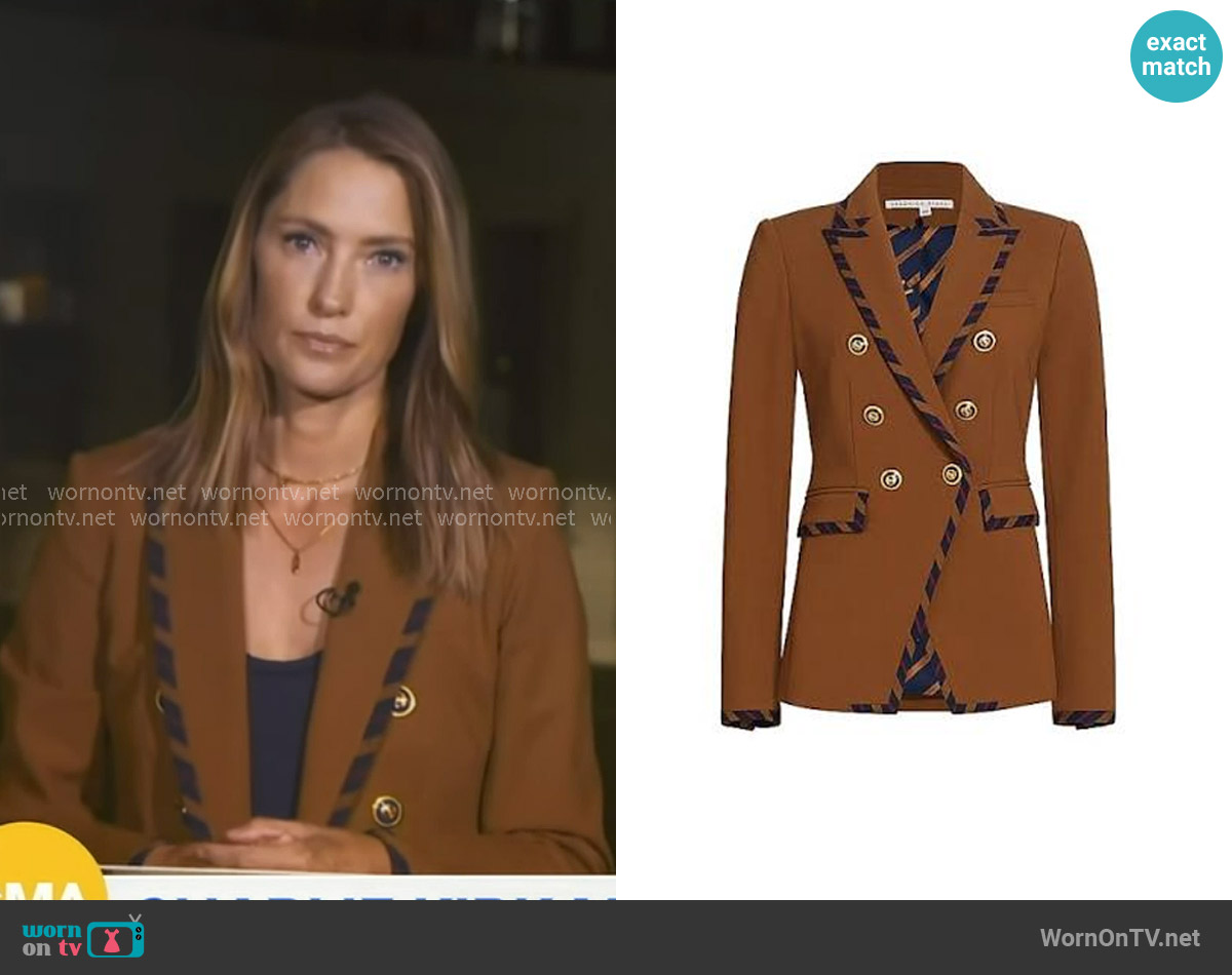 Veronica Beard Miller Striped-Trim Dickey Jacket in Dark Ochre worn by Kayna Whitworth on Good Morning America