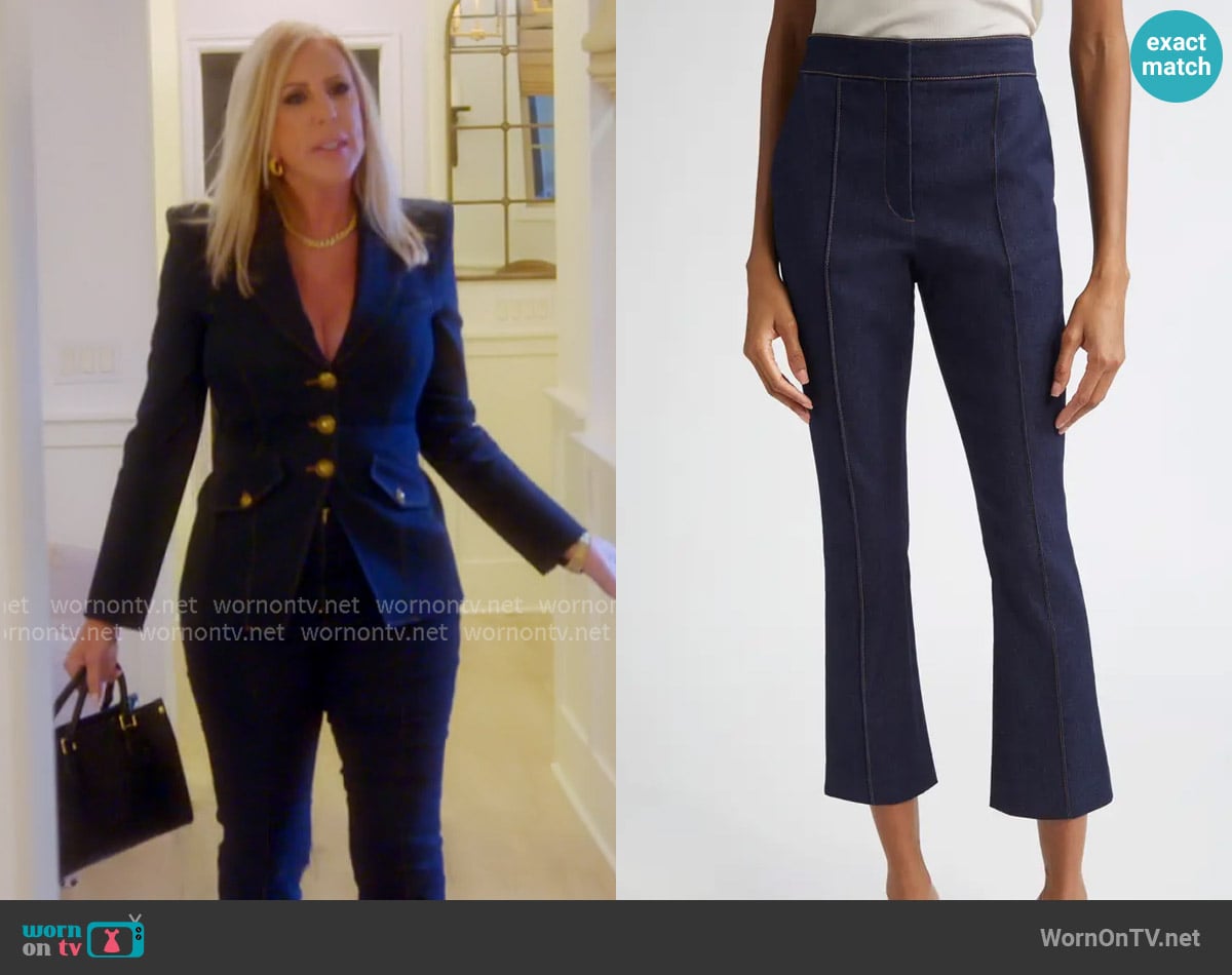 Veronica Beard Tani Pintuck Pleat High Waist Ankle Flare Jeans worn by Vicki Gunvalson on The Real Housewives of Orange County
