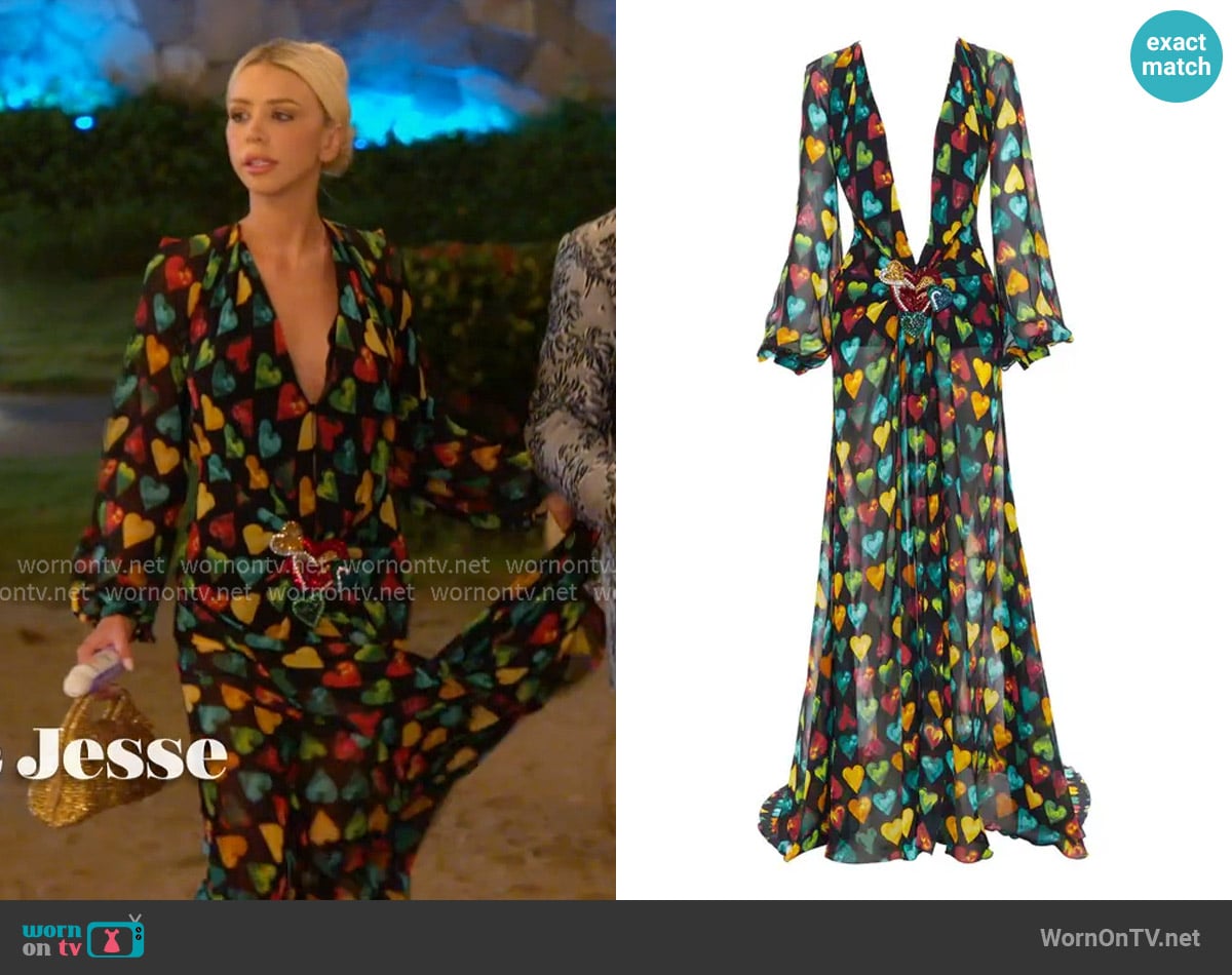 Versace Runway Heart Print Embellished Maxi Dress