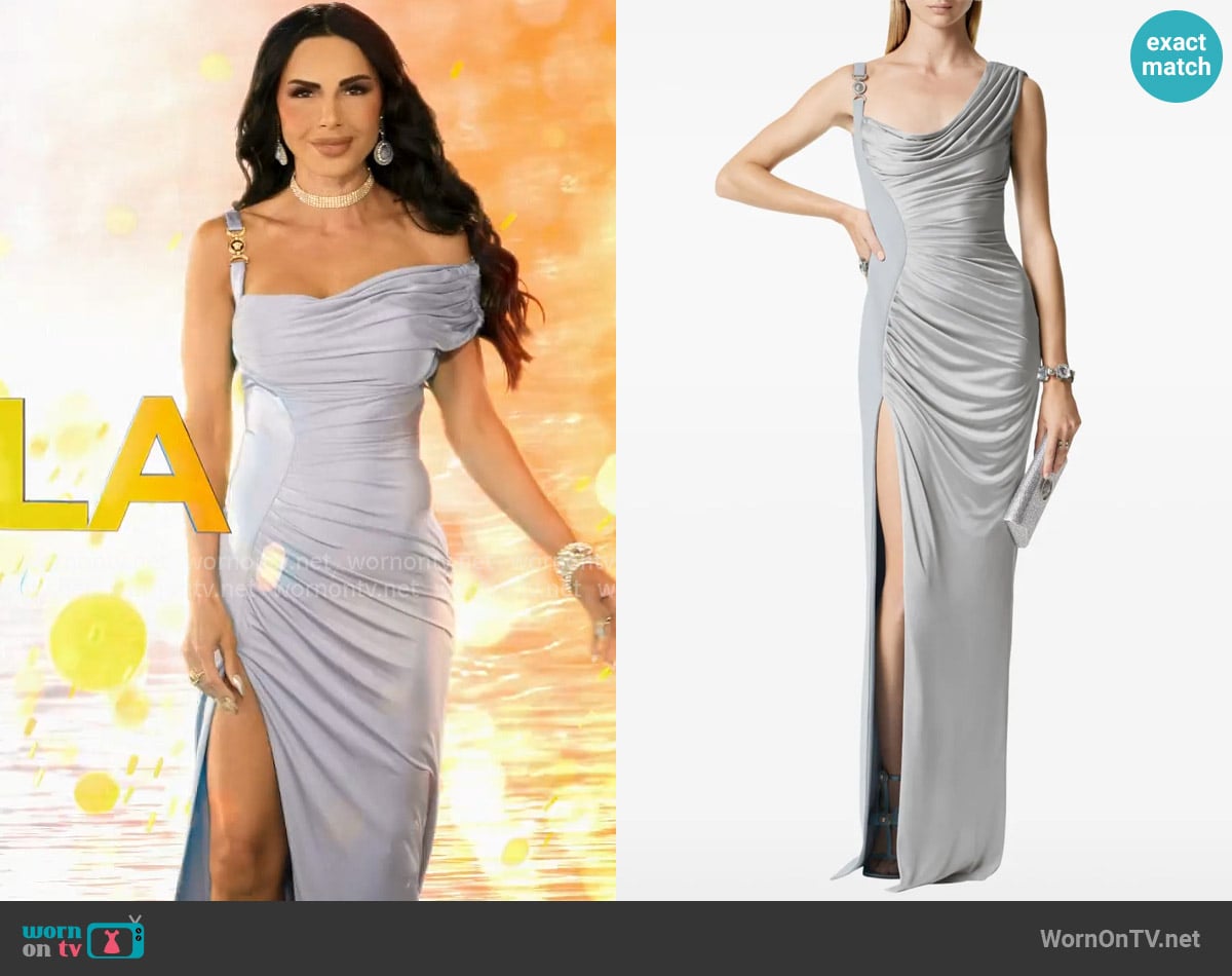 Versace Viscose liquid jersey draped gown worn by Carmella Garcia on The Real Housewives of Orange County