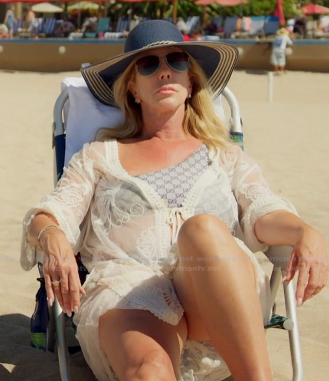 Vicki’s monogram one shoulder swimsuit on The Real Housewives of Orange County
