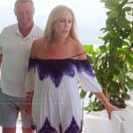 Vicki’s tie dye off shoulder dress on The Real Housewives of Orange County