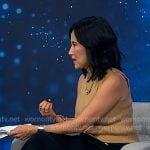 Vicky’s beige ribbed top and black button detail skirt on NBC News Daily